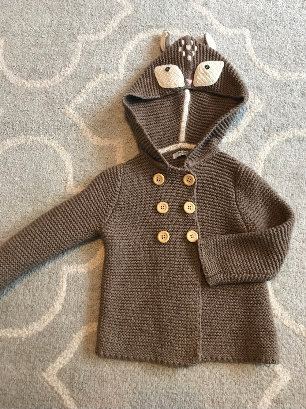 Mini Boden Toddler Knit Hooded Cardigan with Deer Face - Brown 12-18mo